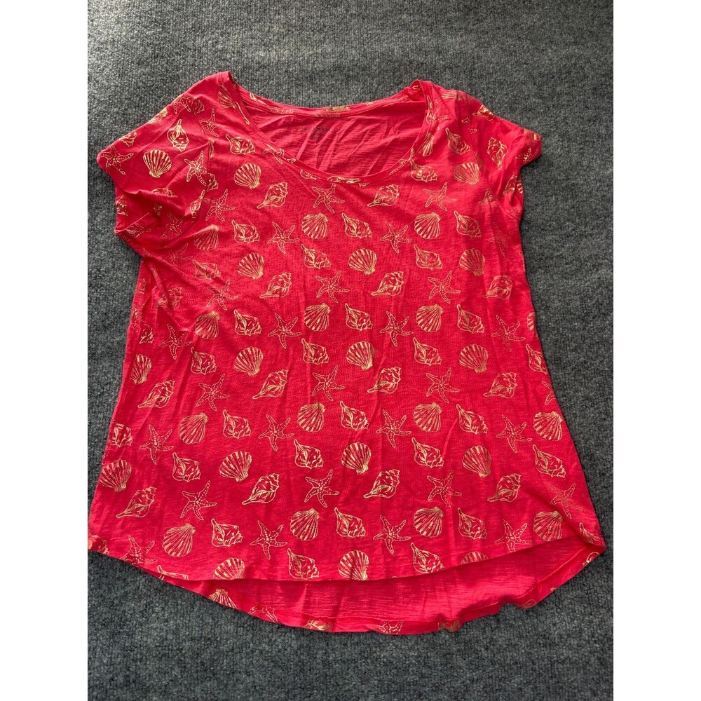 Casey Key Blouse Womens XL Coral Pink Golden Shell Pattern Beach Tropical Top